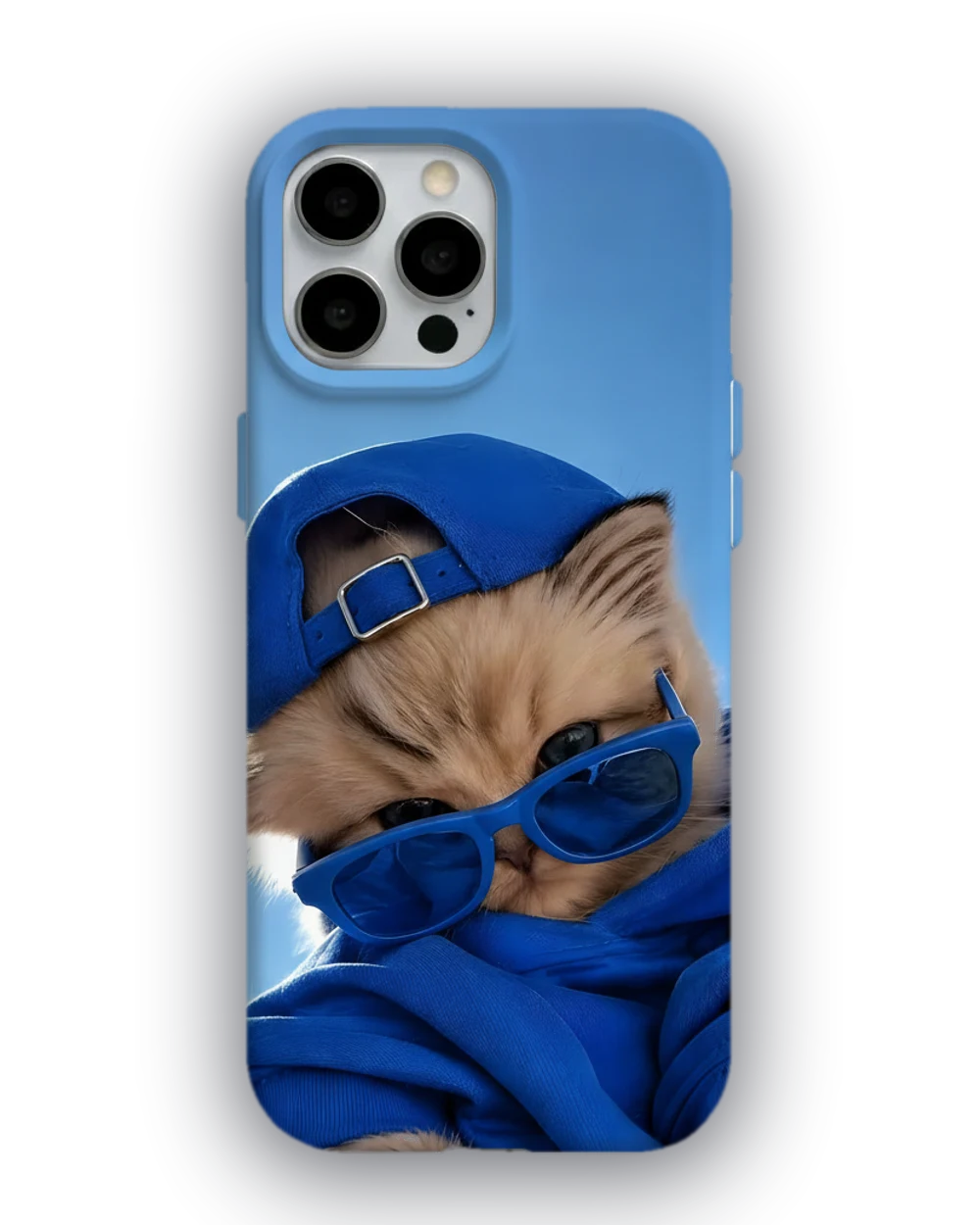 Mavi Şapkalı Havalı Kedi telefon kılıfı