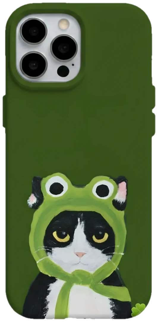 Kurbağa Şapkalı Kedi telefon kılıfı