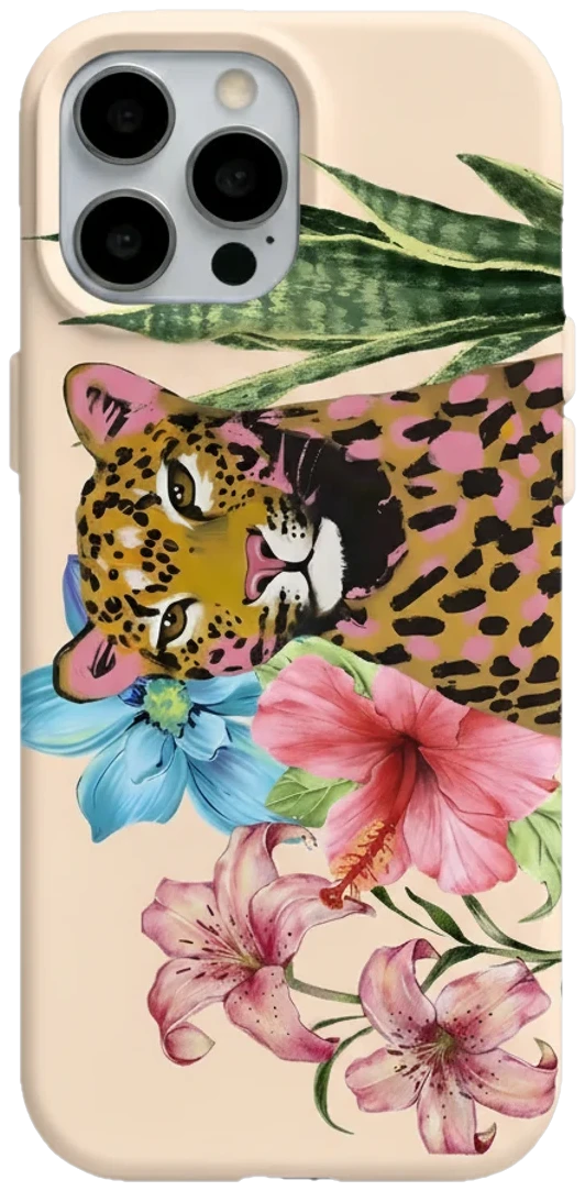 Çiçekler Arasında Leopar telefon kılıfı