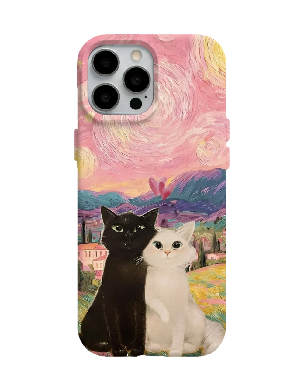 Pembe Gökyüzünde İki Kedi telefon kılıfı