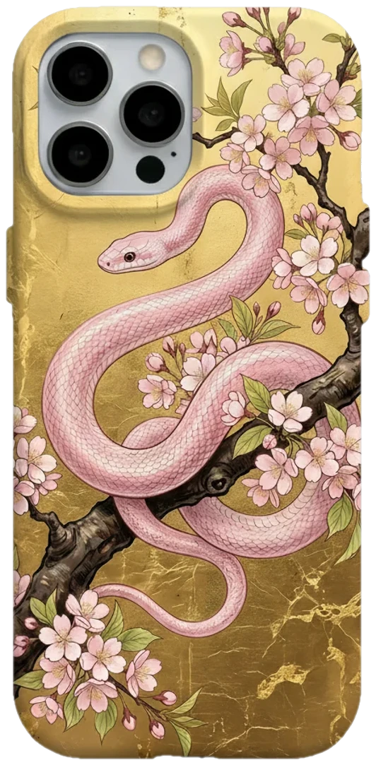 Altın Yaldızlı Pembe Yılan telefon kılıfı