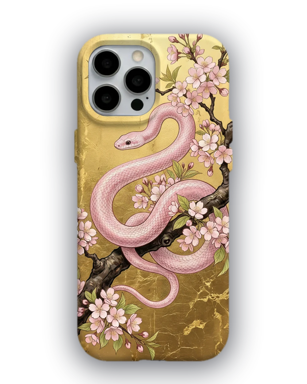 Altın Yaldızlı Pembe Yılan telefon kılıfı