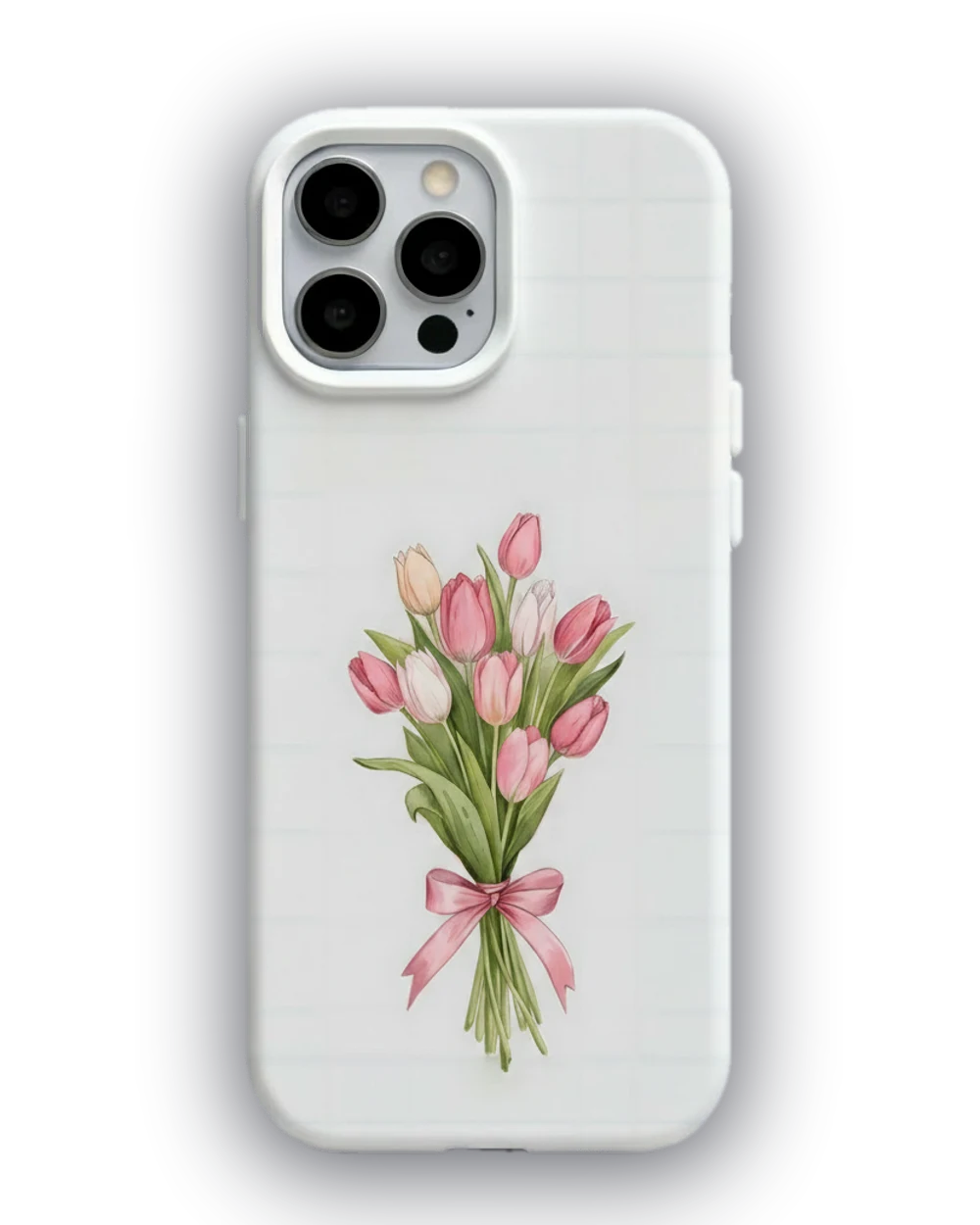 Fiyonklu Lale Buketi Beyaz telefon kılıfı