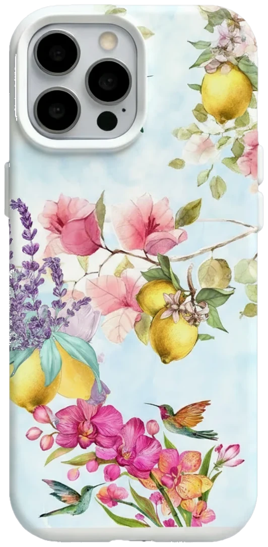 Sulu Boya Limon ve Çiçekler telefon kılıfı