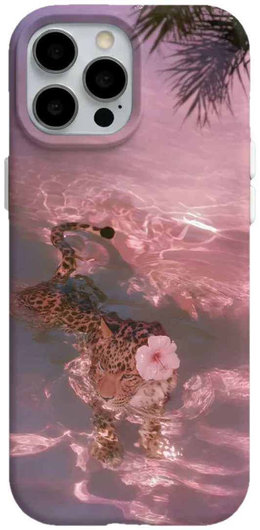 Pembe Suda Leopar telefon kılıfı