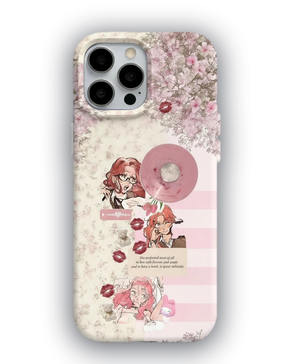 Pembe Çiçekli Anime Kolaj telefon kılıfı