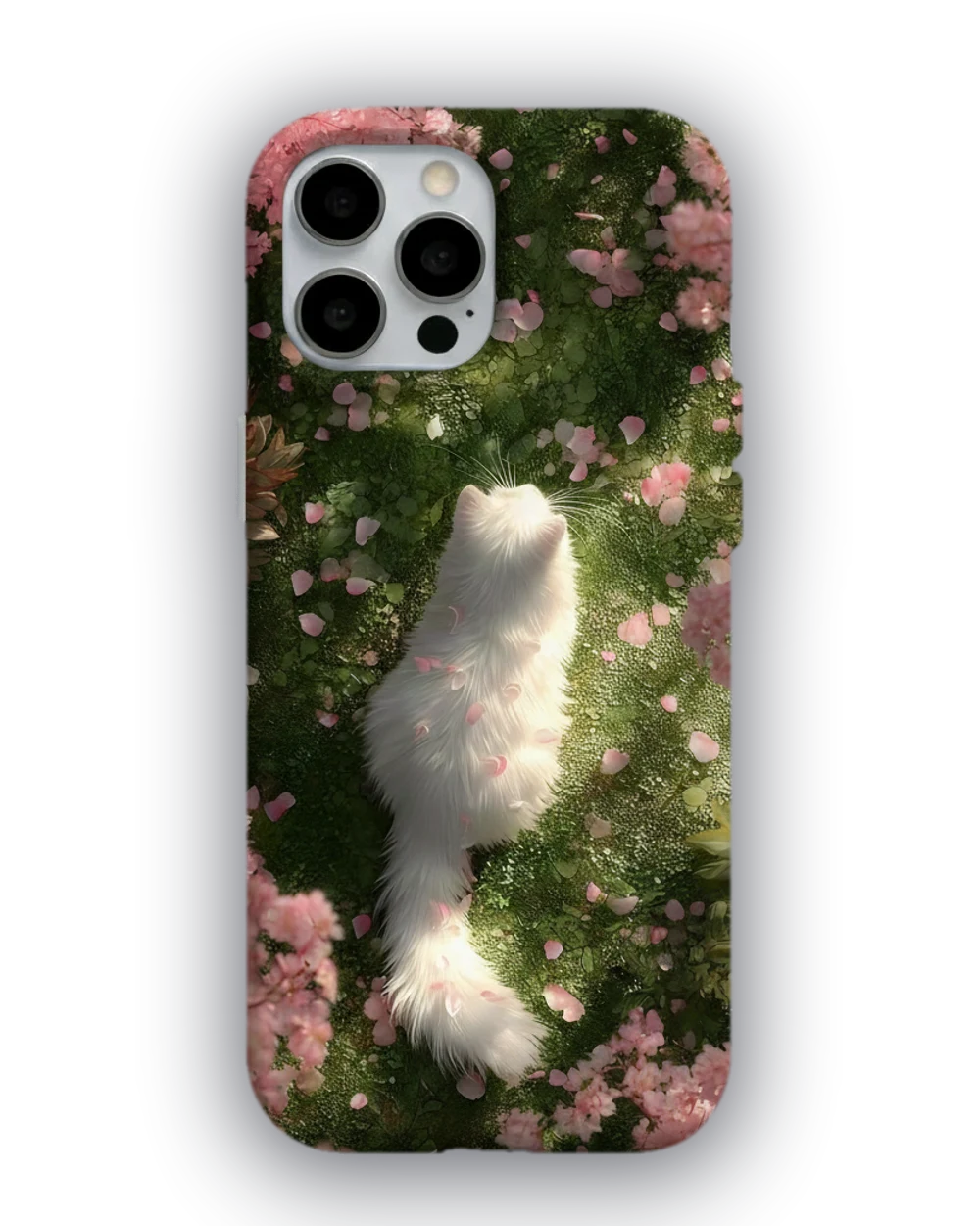 Bahar Bahçesinde Beyaz Kedi telefon kılıfı