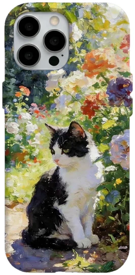 Çiçek Bahçesinde Kedi telefon kılıfı