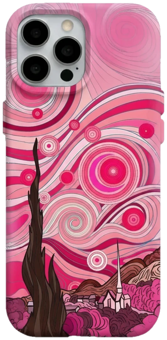 Pembe Yıldızlı Gece telefon kılıfı