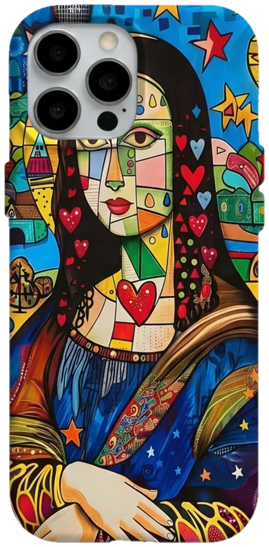Renkli Kübist Mona Lisa telefon kılıfı