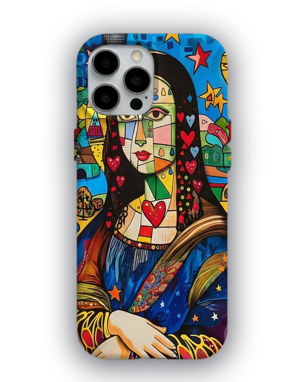 Renkli Kübist Mona Lisa telefon kılıfı