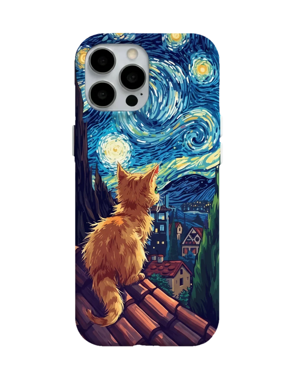Yıldızlı Gecede Kasaba Kedisi telefon kılıfı