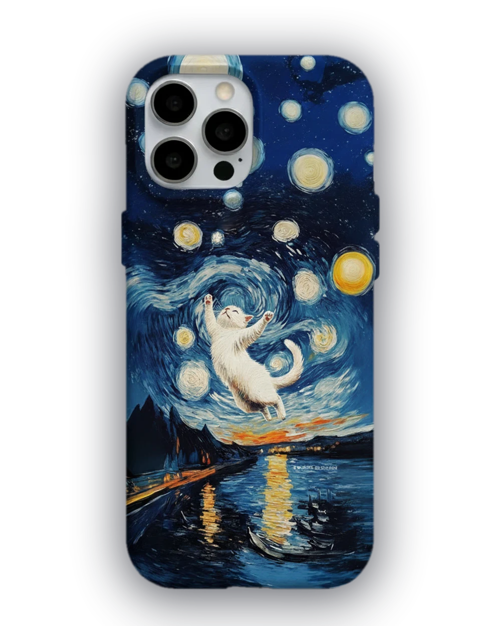 Yıldızlı Gecede Dans Eden Kedi telefon kılıfı