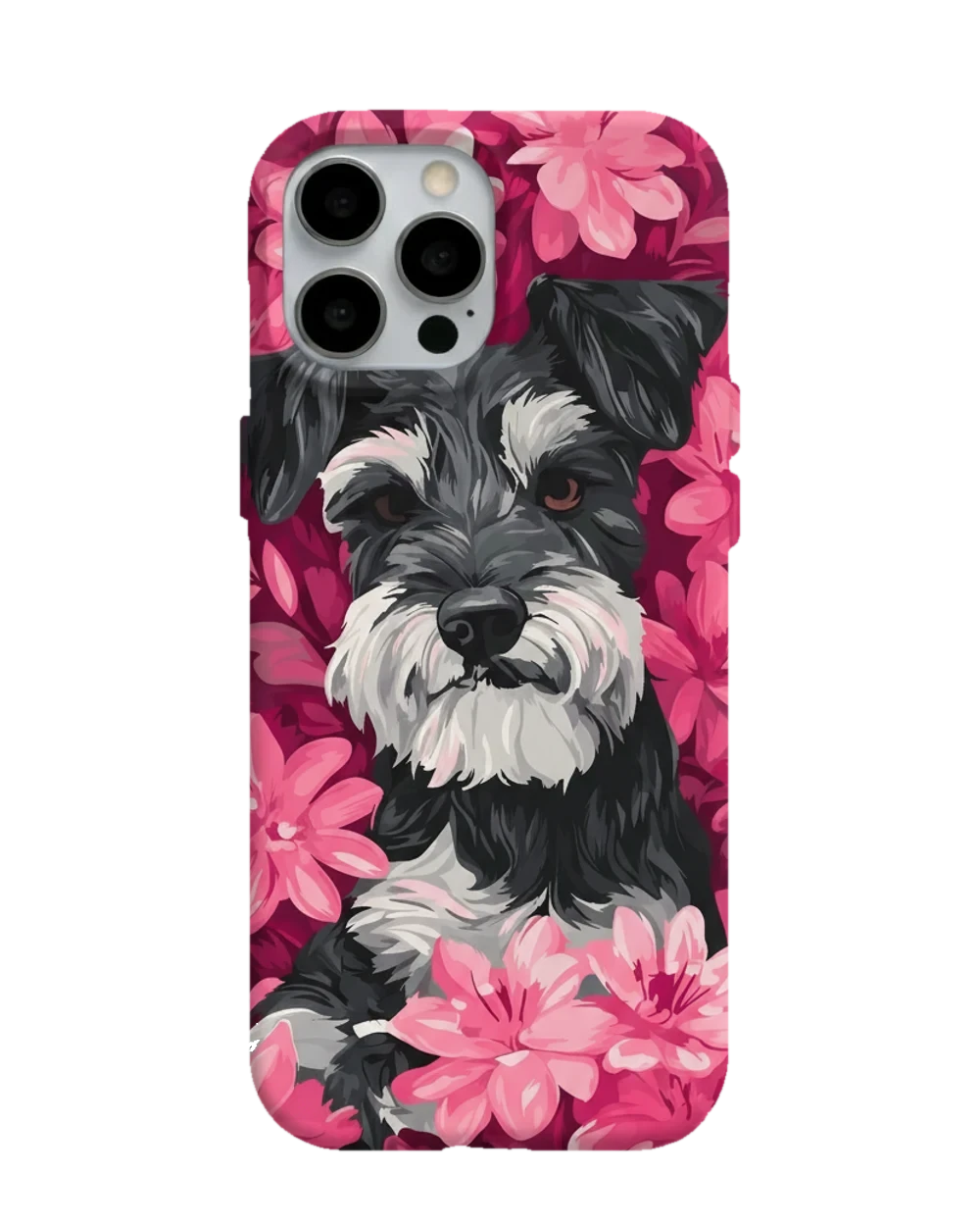 Çiçekler Arasında Schnauzer telefon kılıfı