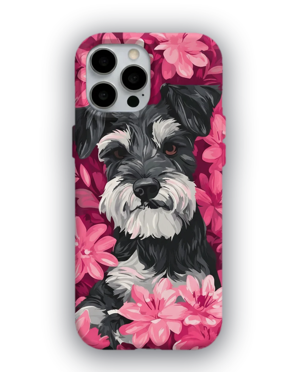 Çiçekler Arasında Schnauzer telefon kılıfı